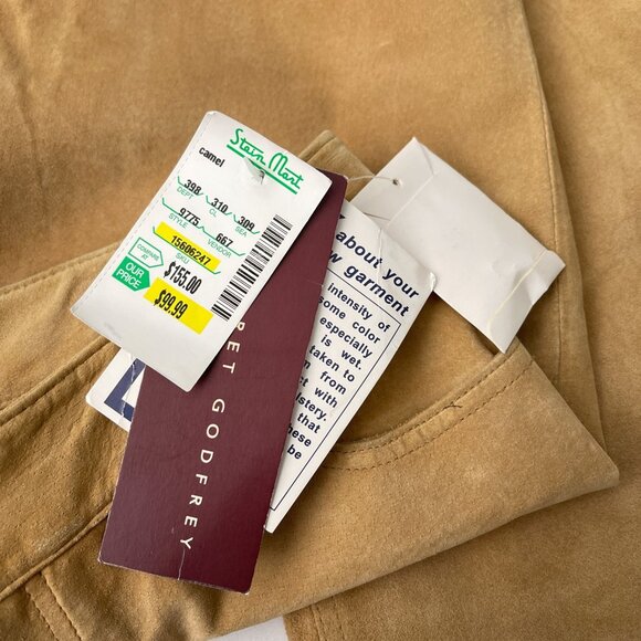 NWT Vintage Margaret Godfrey Camel Genuine Suede Leather Flared Pants Women's 6 - Picture 7 of 15